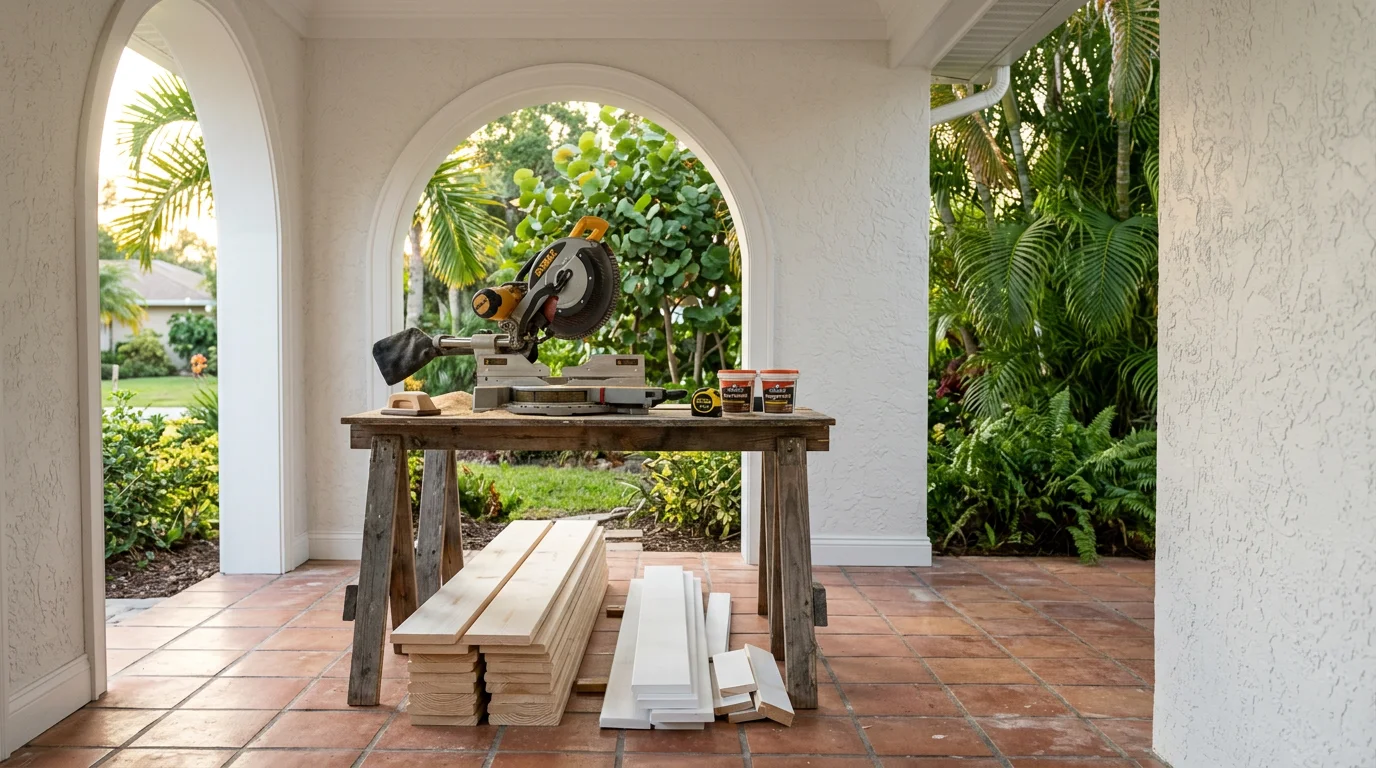 Painter from Vali Painting LLC staining wood trim in a Sarasota, Florida home